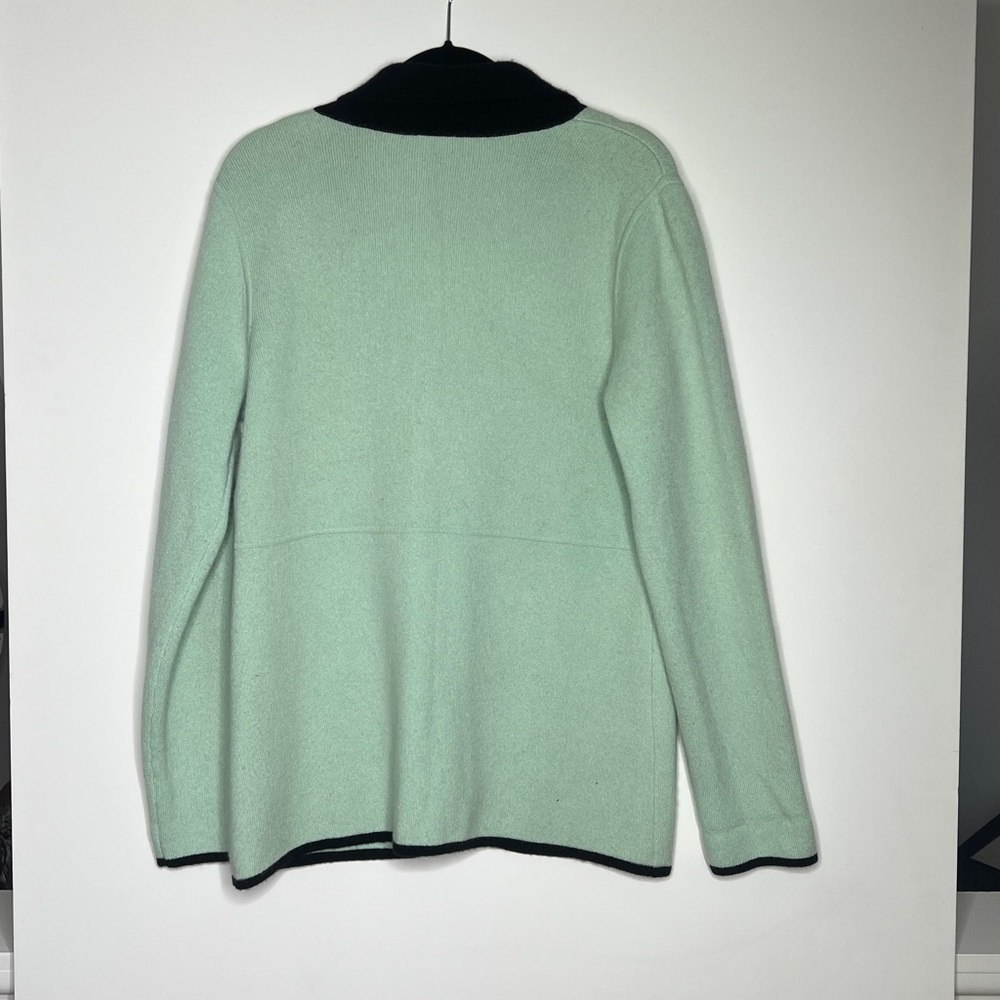 Belford Sz L 100% Cashmere Front Button Cardigan Sweater Jacket Black Teal - Picture 5 of 7